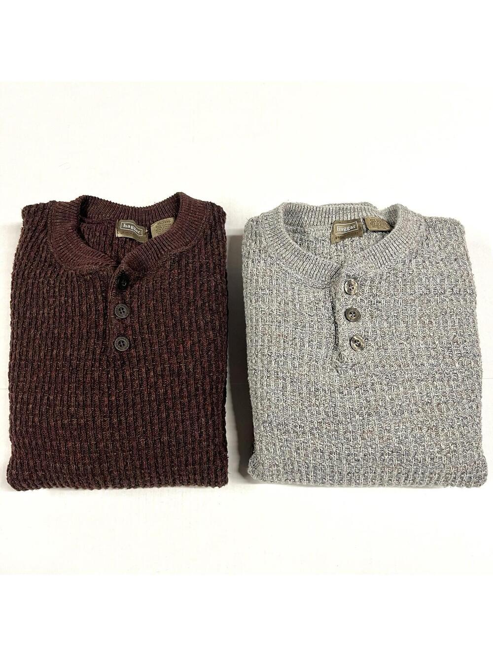 2 Haggar Generations Henley Sweater Maroon Gray Heathered Sz 2XL Made In USA